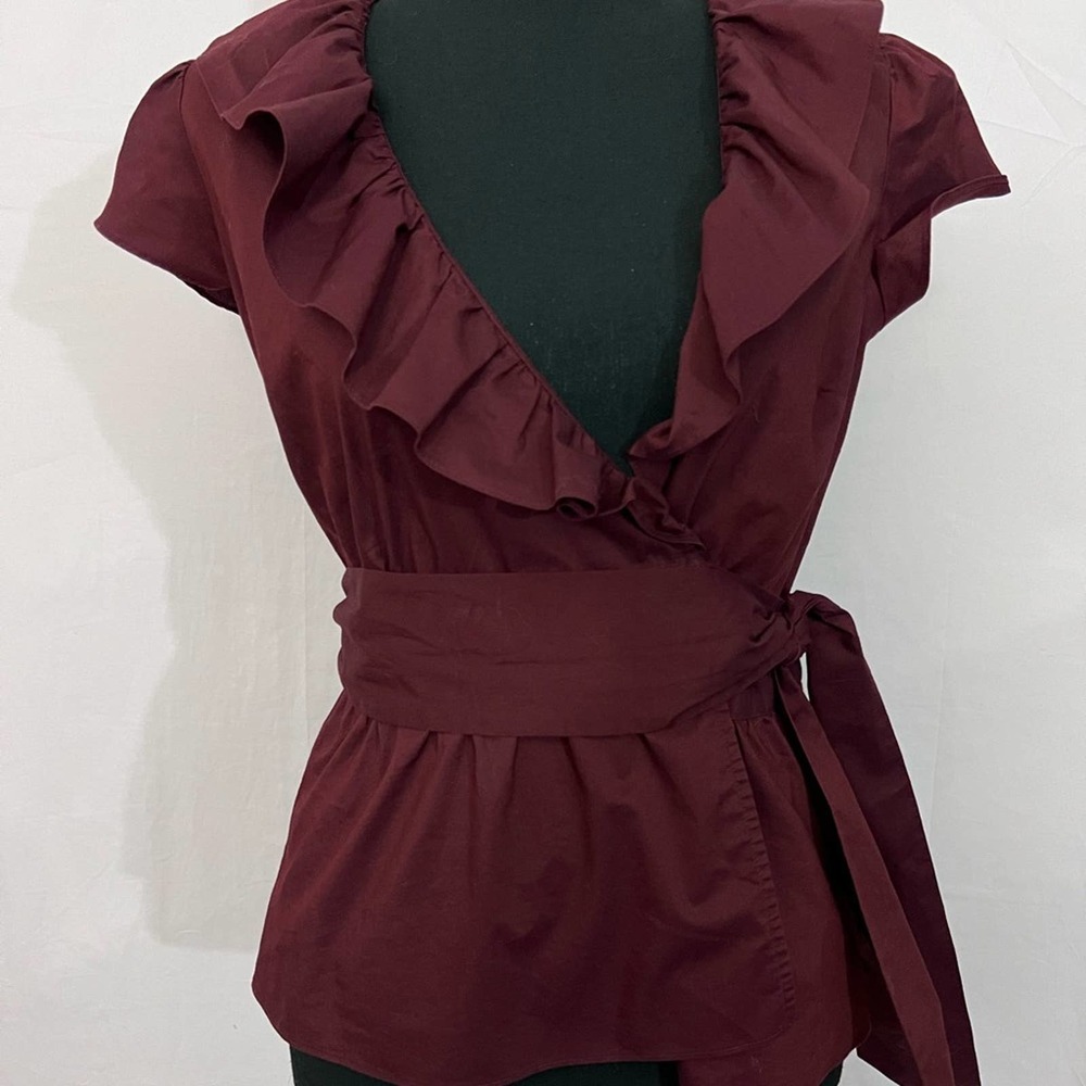 Loft burgundy Wrap blouse Size XS
